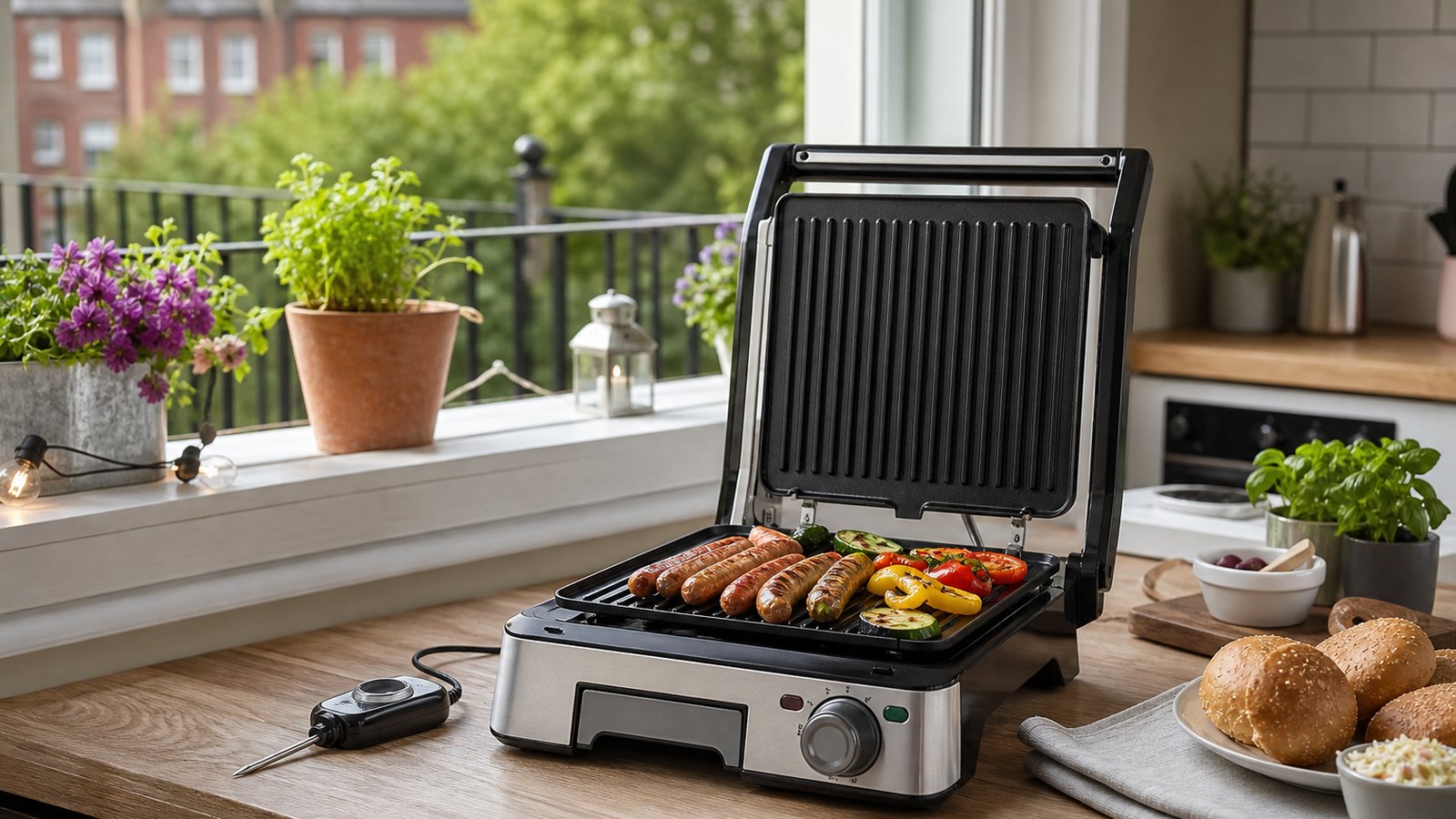 Lifestyle product scene for electric grill pan uk for renters