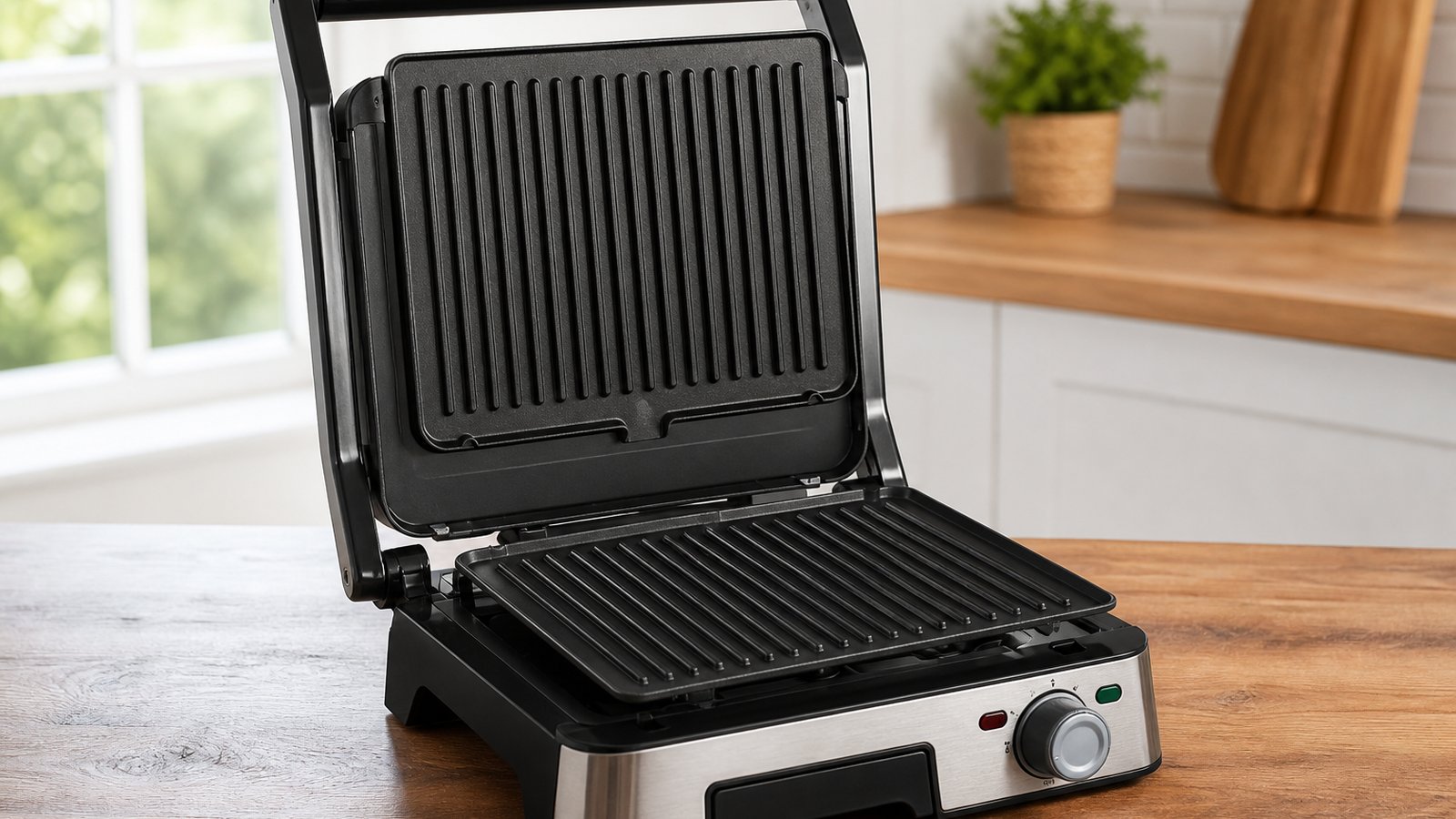 Lifestyle product scene for open grill pan vs george foreman uk